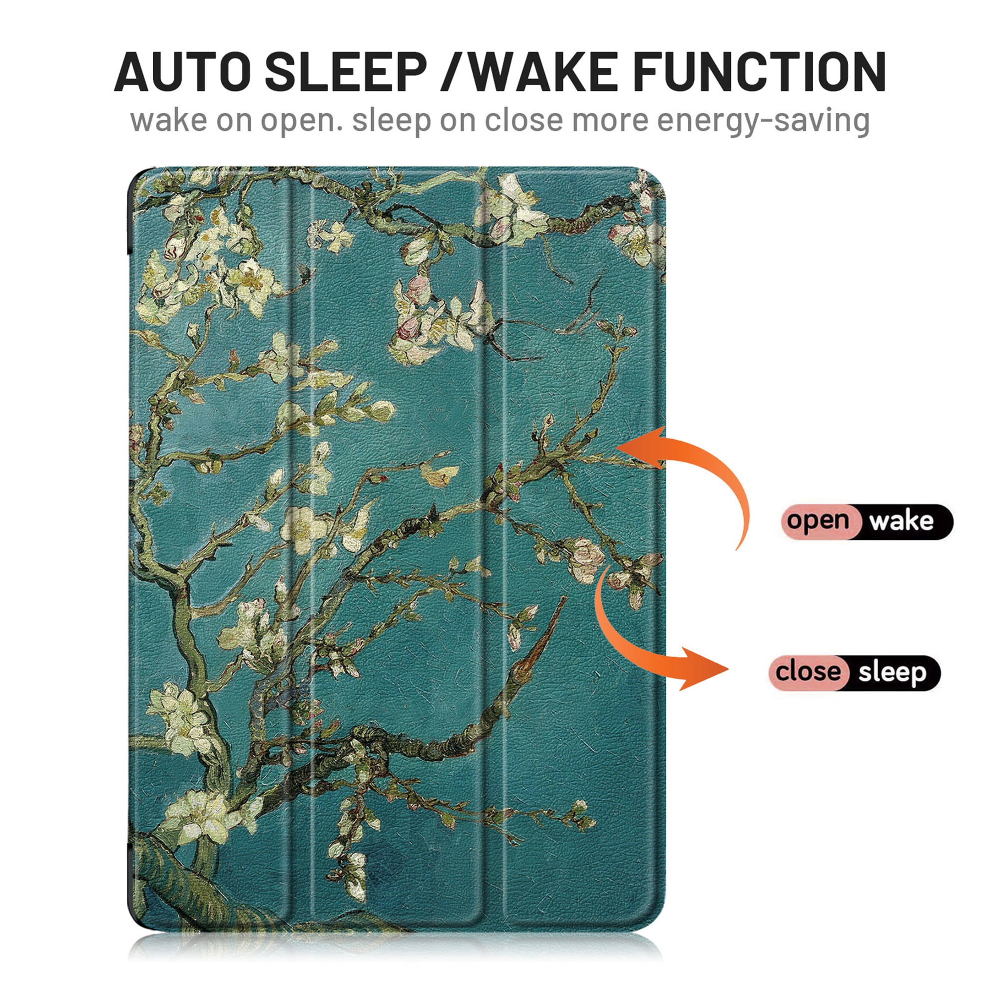 Dteck iPad 9th/8th/7th Generation Case iPad 10.2 Inch (2021/2020/2019Model) Case, [Shock Absorption] Ultra Slim Lightweight Trifold Stand Smart & Pencil Holder Cover, Apricot Flower