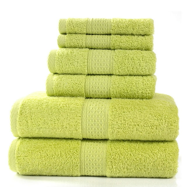 Juego de toallas verde hierba, algodón puro hilado en anillo de lujo, ecológico y fácil de limpiar, colección de ropa de baño de 6 piezas para uso diario