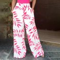 thumbnail image 2 of Hxshgdsn Cotton Pants Womens Summer Casual Floral Print Elastic High Waisted Straight Wide Leg Boho Comfy Flowy Beach Pants with Pockets,Hot Pink,S, 2 of 6