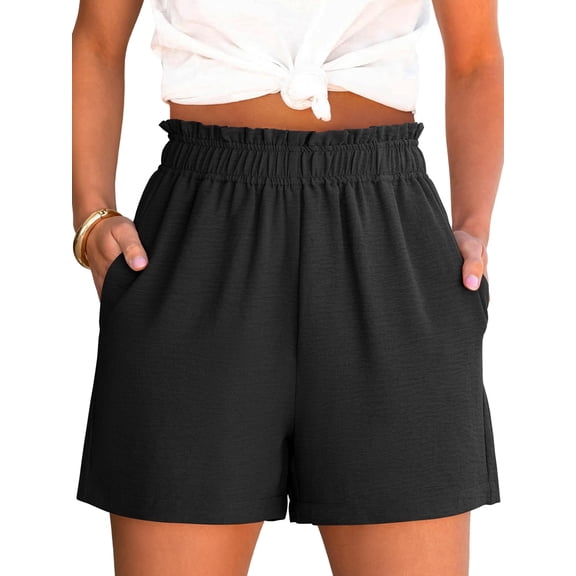 ANRABESS Shorts for Women,Dressy Casual Elastic High Waisted Shorts, Comfy Breathable Lightweight Short,Summer Shorts for Beach,Travel & Vacation Black Small