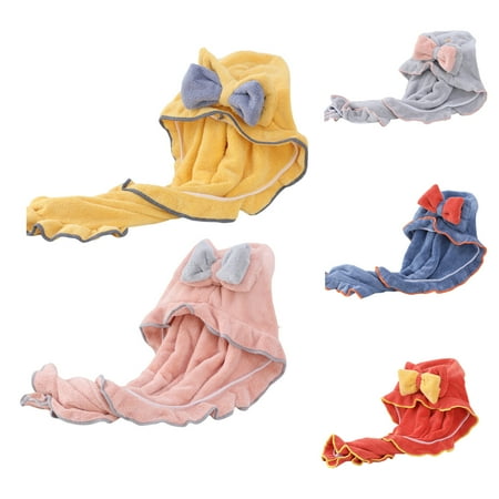 

harmtty Hair Drying Towel Coral Fleece Soft Comfortable Lightweight Durable Reusable Bow Women Long Hair Bathing Wrap Towel Daily Use Red