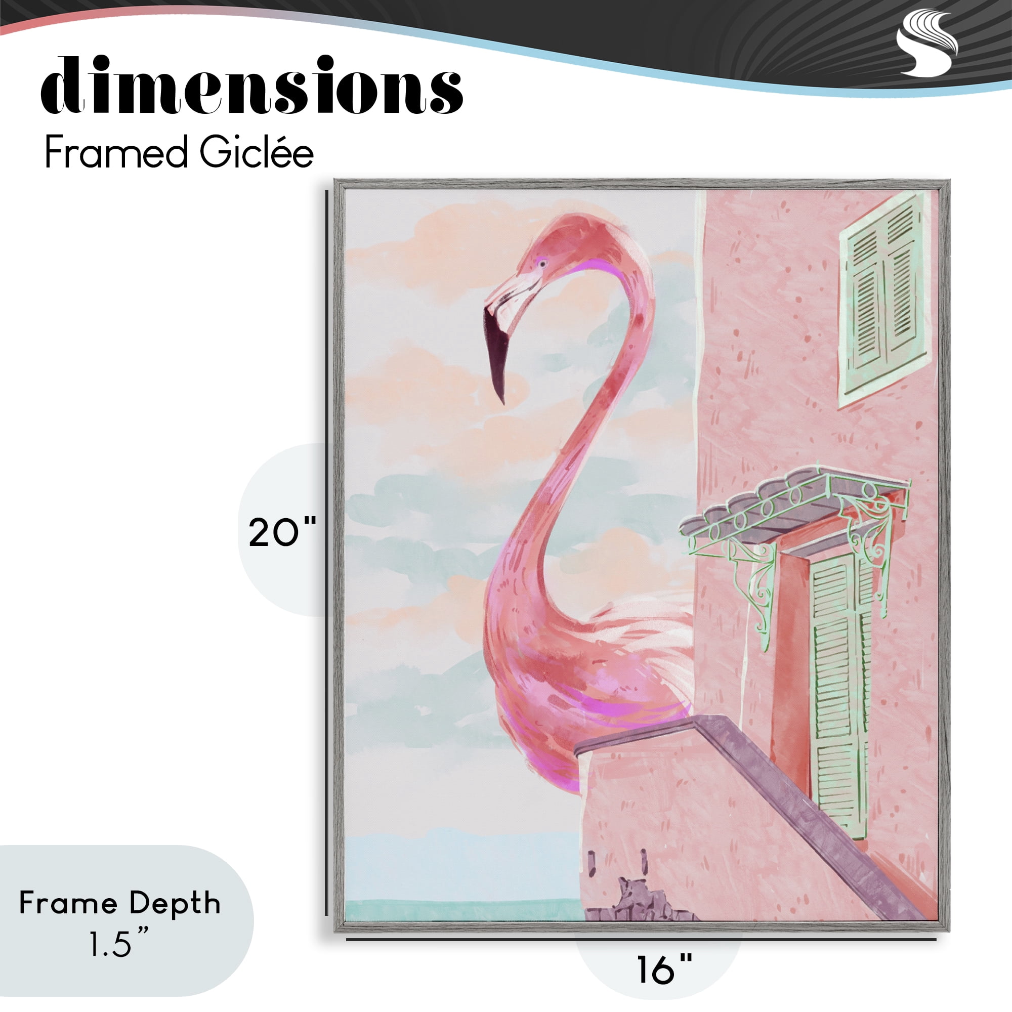 Stupell Industries Giant Flamingo with Seaside Balcony Gray Framed Giclee Art, design by Ziwei Li