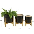 thumbnail image 3 of DecMode 13", 11", 10"H Black Ceramic Planter with Removable Wood Stand (3 Count), 3 of 9