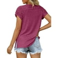 thumbnail image 3 of facefd Summer Pleated Short Sleeve Solid Color Splicing V Neck T-Shirt Casual Basic Tops Female Shirts Daily Tees for Brick red S, 3 of 9