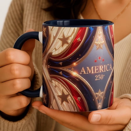 America 250th Anniversary Mug, Patriotic Stained Glass Coffee Cup, USA 250 Celebration Keepsake