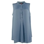 Women's Plus Rumple Satin Henley Tunic Top DB 3X