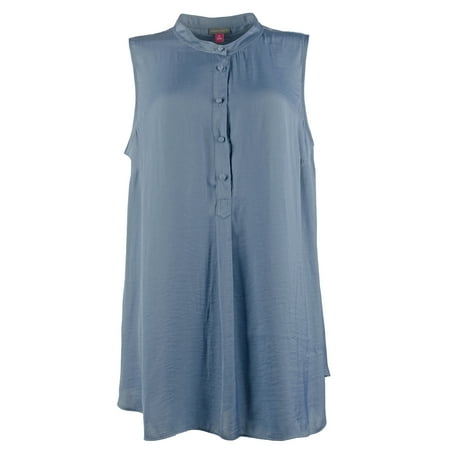 Women's Plus Rumple Satin Henley Tunic Top DB 3X