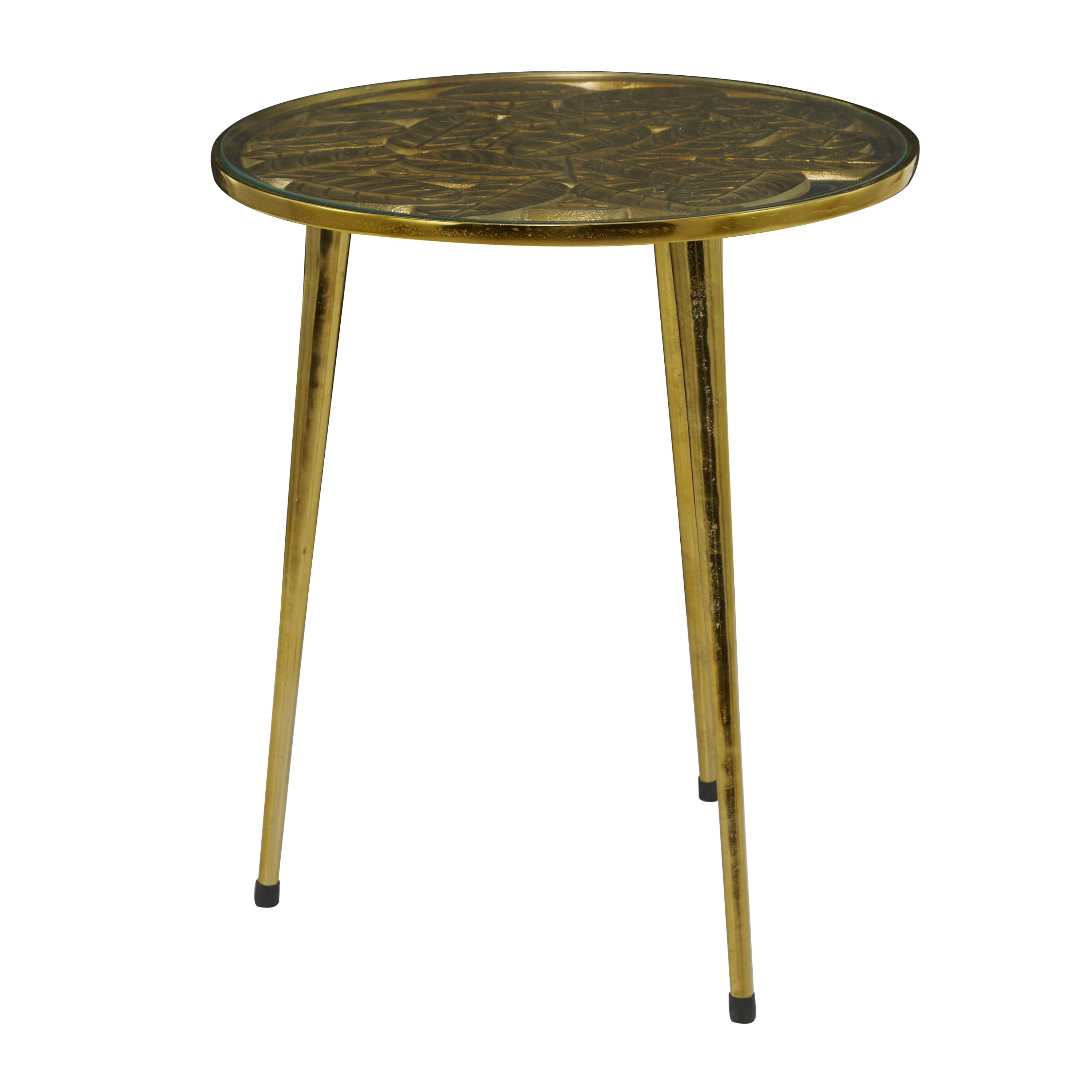 DecMode 20" x 22" Gold Aluminum Accent Table with Clear Glass Top, 1-Piece
