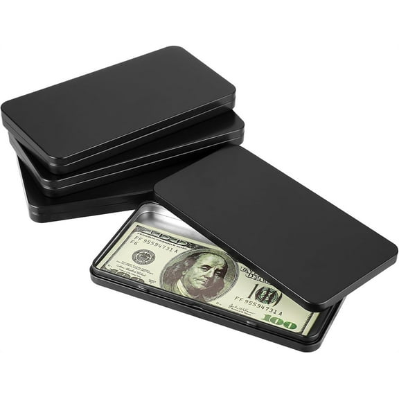 NOGIS Metal Rectangular Cash Box with Lid Currency Tray Money Holder Small Metal Empty Box Container Silver Dollar Bill Storage Tin Box for Cash Coin Jewelry Stamps Organizer, 4 Packs-Black