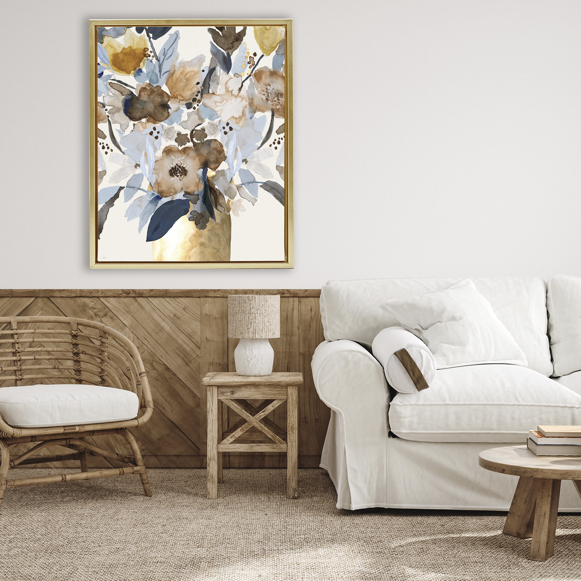 Stupell Industries Expressive Earthy Blossoms Gold Framed Floater Canvas Wall Art, design by Val Rhodes