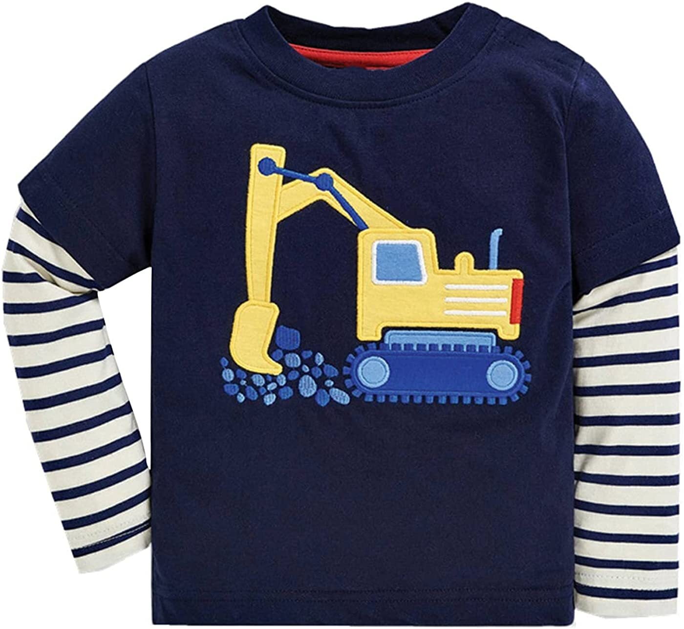 CmKid Toddler Boy Excavator Sweatshirts Striped Shirt Cartoon Long