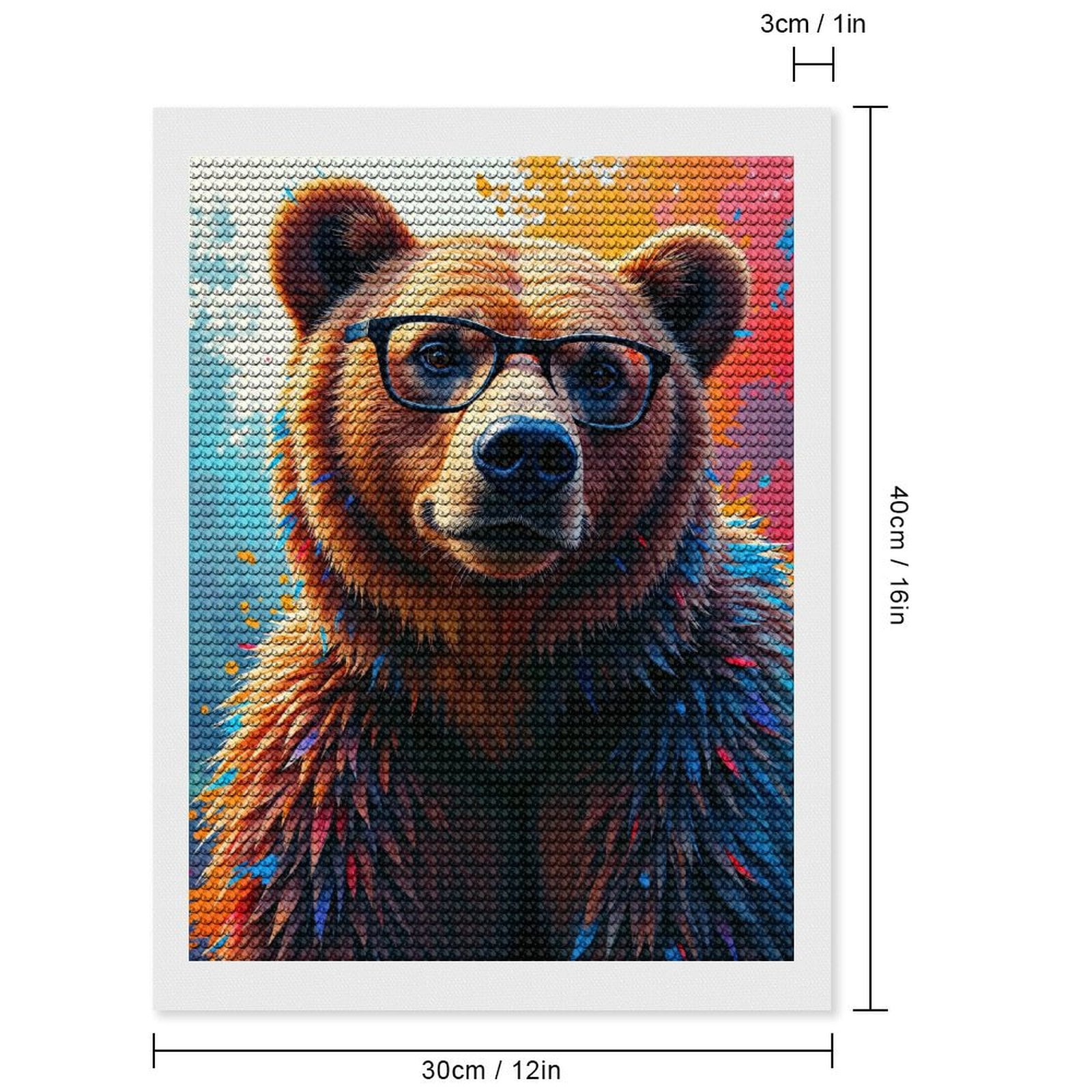 Diamond Art Kits for Adults, Bear With Glasses Colorful Portrait 5D Diamond Painting Kits for Adults Beginners, DIY Full Drill Diamond Painting, Gem Art and Crafts 12x16