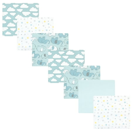 Luvable Friends Hudson Baby Flannel Receiving Blankets 7pk, Blue Elephant Journey