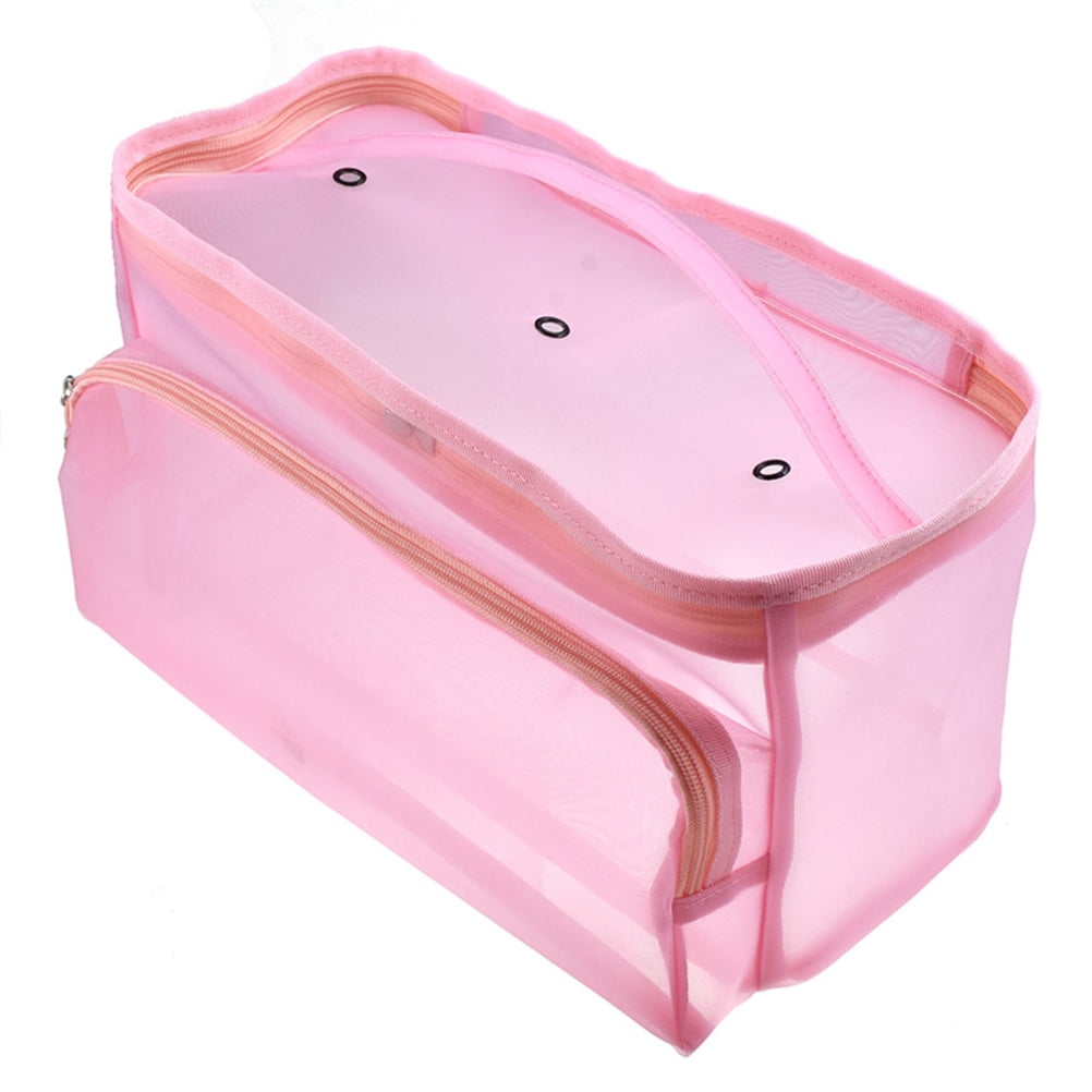 HOMEMAXS 2pcs Knitting Bag Yarn Tote Organizer Case Storage Mesh With Zipper Closure For Carrying Knitting Needles Crochet Hooks and Sewing Accessories Holder Large Size High Capacity (Pink)