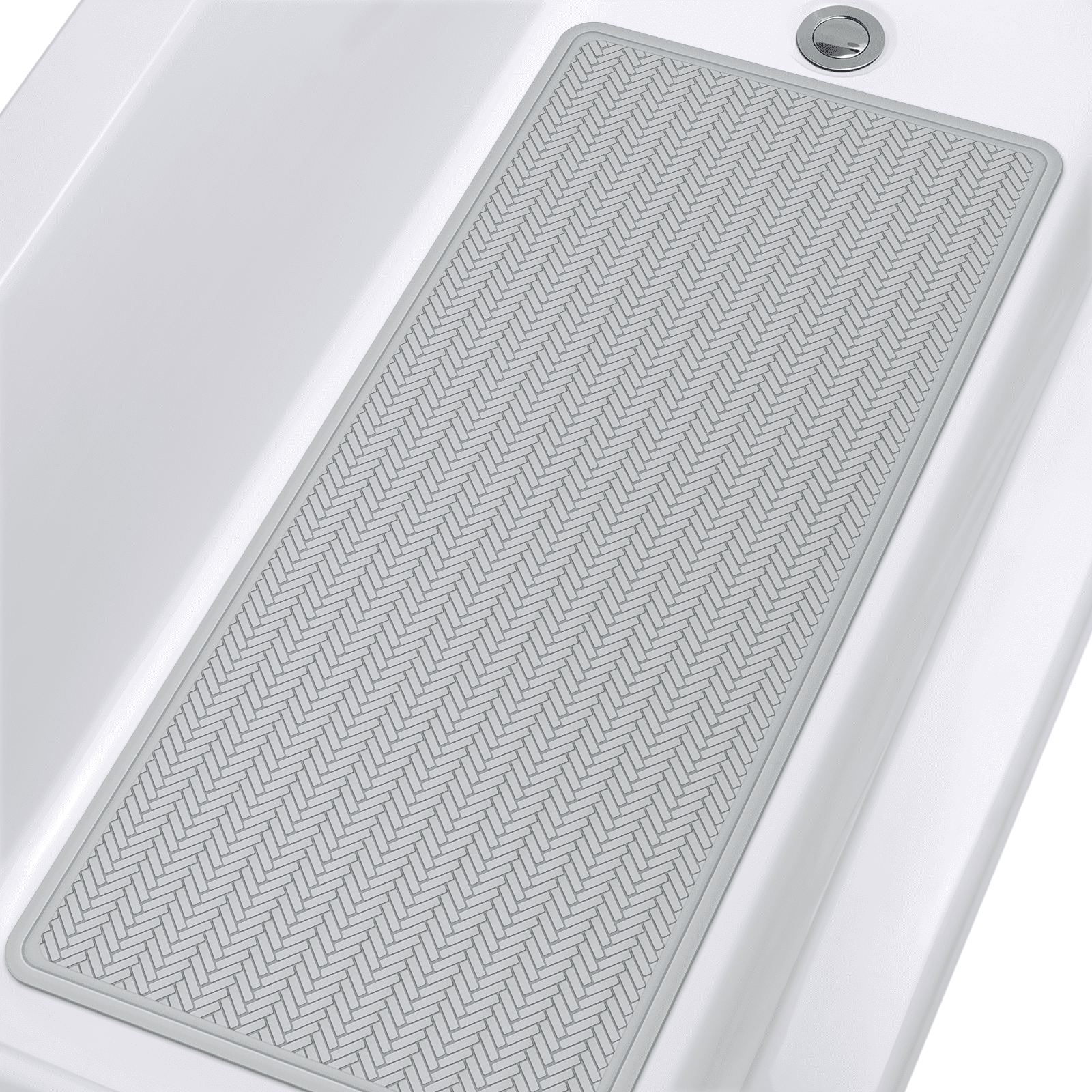 OTHWAY Extra Large Non-Slip Bath Mat with Strong Suction Cups, 36" x 17" Soft Rubber Shower Mat for Bathroom Floor, Durable & Skin-Friendly Bath Rug(Light Gray)