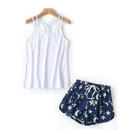 

Capreze Women Sleepwear Camisole Lounge Sets Cami Top And Shorts Pajamas Set Loose Pjs 2 Pieces Nightwear White S