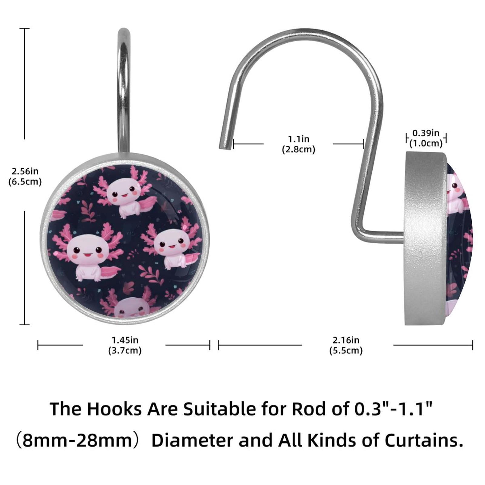 12pcs Decorative Shower Curtain Hooks, Rust Resistant Shower Rings for Bathroom Living Room,Rustproof Stainless Steel Rings for Shower Curtain and Liner Rods,Axolotl Black