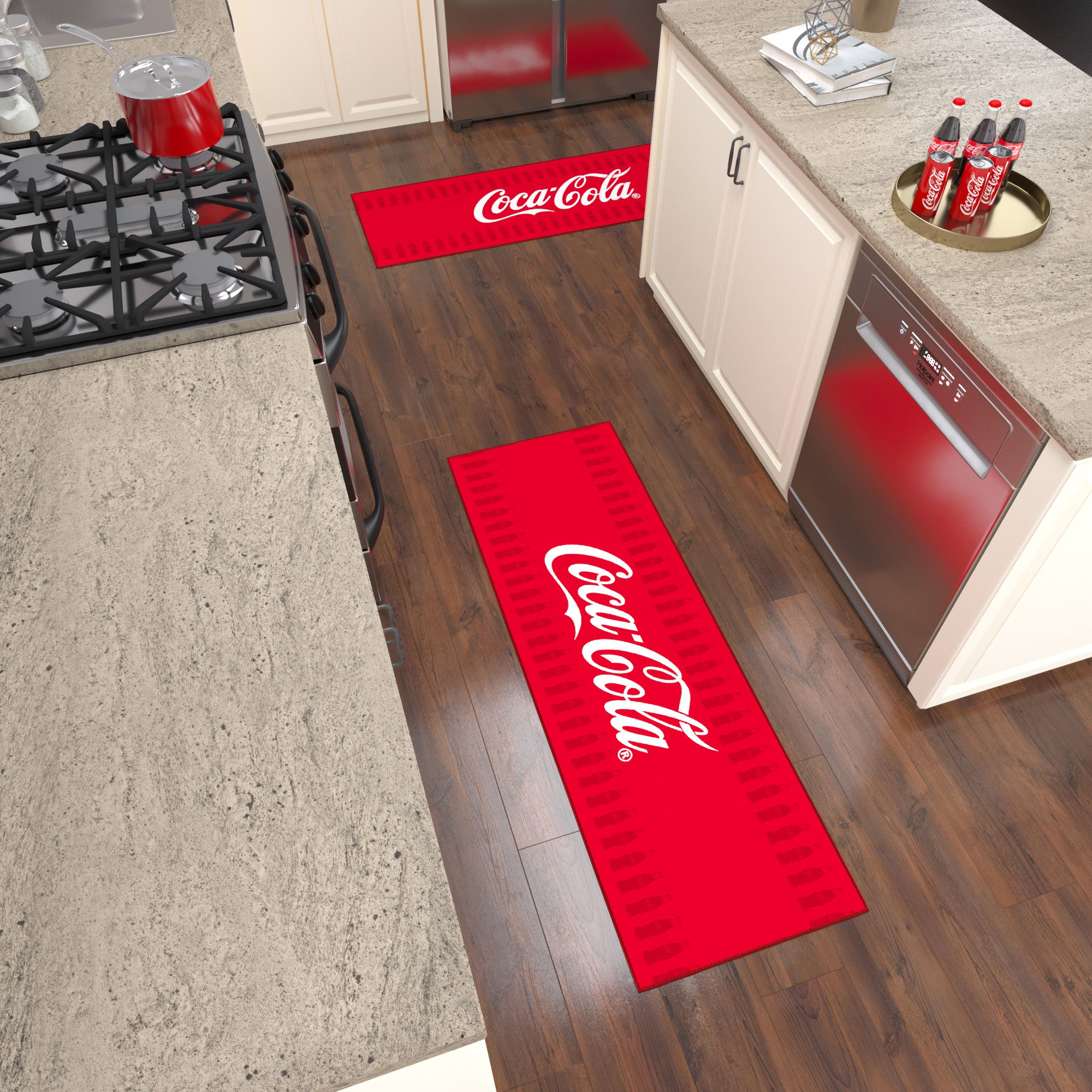 Ottomanson Coca-Cola Border Machine Washable Non-Slip Rubberback 2x5 Runner Rug, 20"x 59", Red
