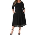 thumbnail image 6 of Agnes Orinda Women's Plus Size Formal Dress Floral Lace Scooped Neckline 3/4 Sleeves with Pocket Knit Cocktail Party Dresses 2X Black, 6 of 7
