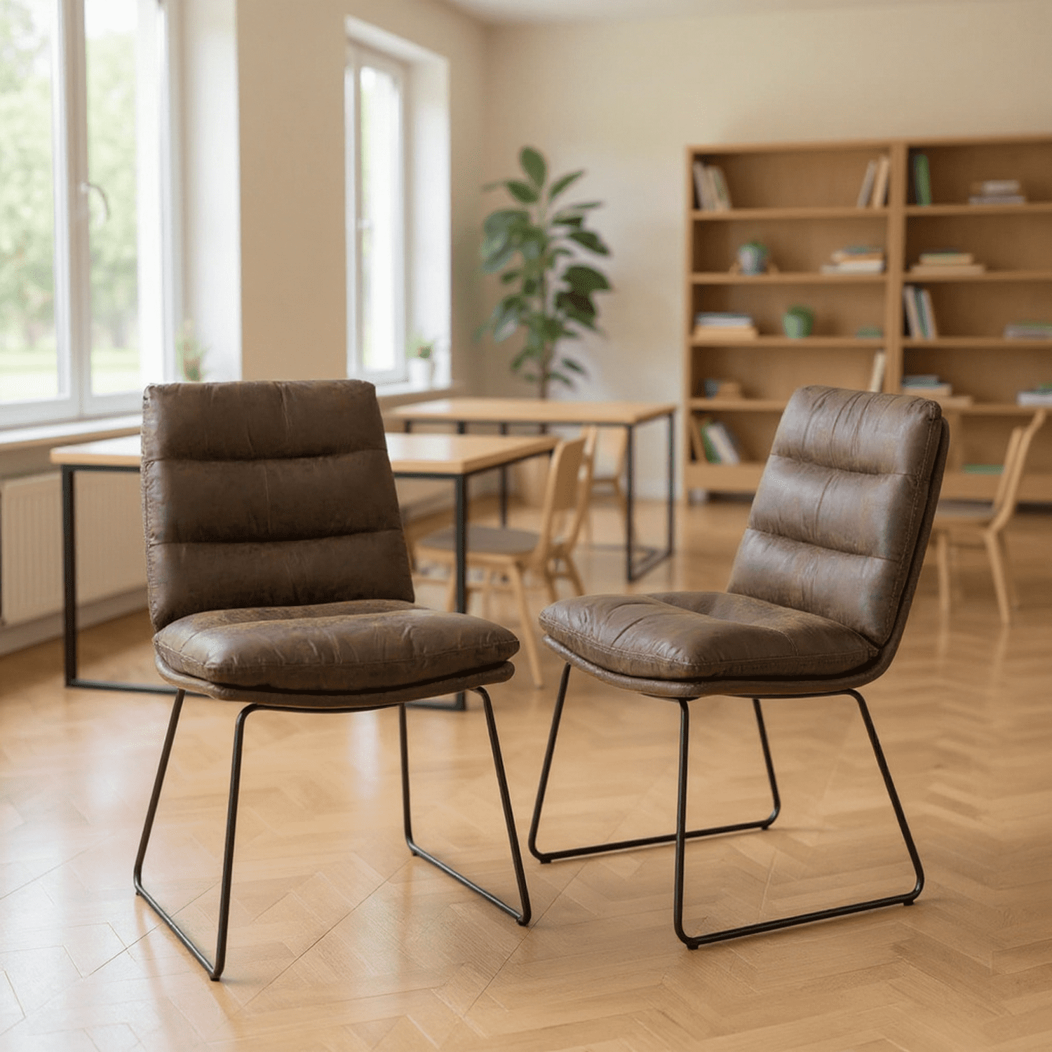 Homy Casa - Ensemble de 2 chaises de salle à manger rembourrées avec dossier capitonné et pieds en métal argenté brossé