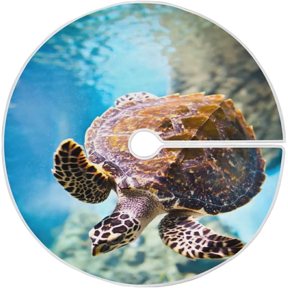FMSHPON Sea Turtle Xmas Christmas Tree Skirt Stand Mat for Holiday Party Decoration Indoor Outdoor 48 inches