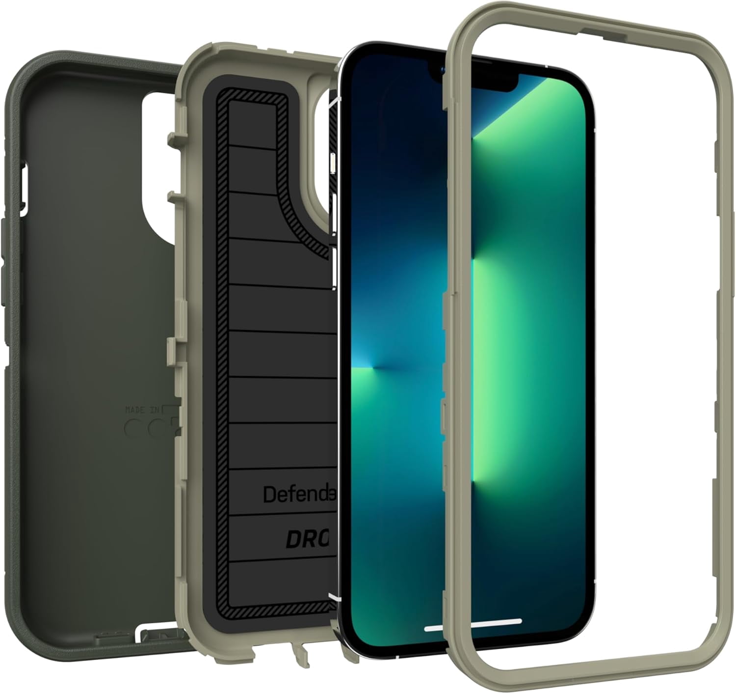 OtterBox iPhone 13 Pro Max & iPhone 12 Pro Max (Only) - Defender Series Pro Case - Lichen the Trek (Green) - Case Only - Screenless Edition - Non-Retail Packaging