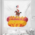 thumbnail image 1 of American Flag Design Tapestry, Cowboy Riding Horse on a Hot Dog and Texas Style USA Illustration, Fabric Wall Hanging Decor for Bedroom Living Room Dorm, 5 Sizes, Multicolor, by Ambesonne, 1 of 1