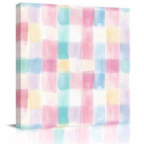 Wall Art Prints, Punk Blue Check Framed Canvas Prints for Bedroom Living Room Bathroom Office, Boho Rainbow Minimalist Aesthetic Gallery Wrap Wall Art Poster for Gifts Home Decor 8"x8"