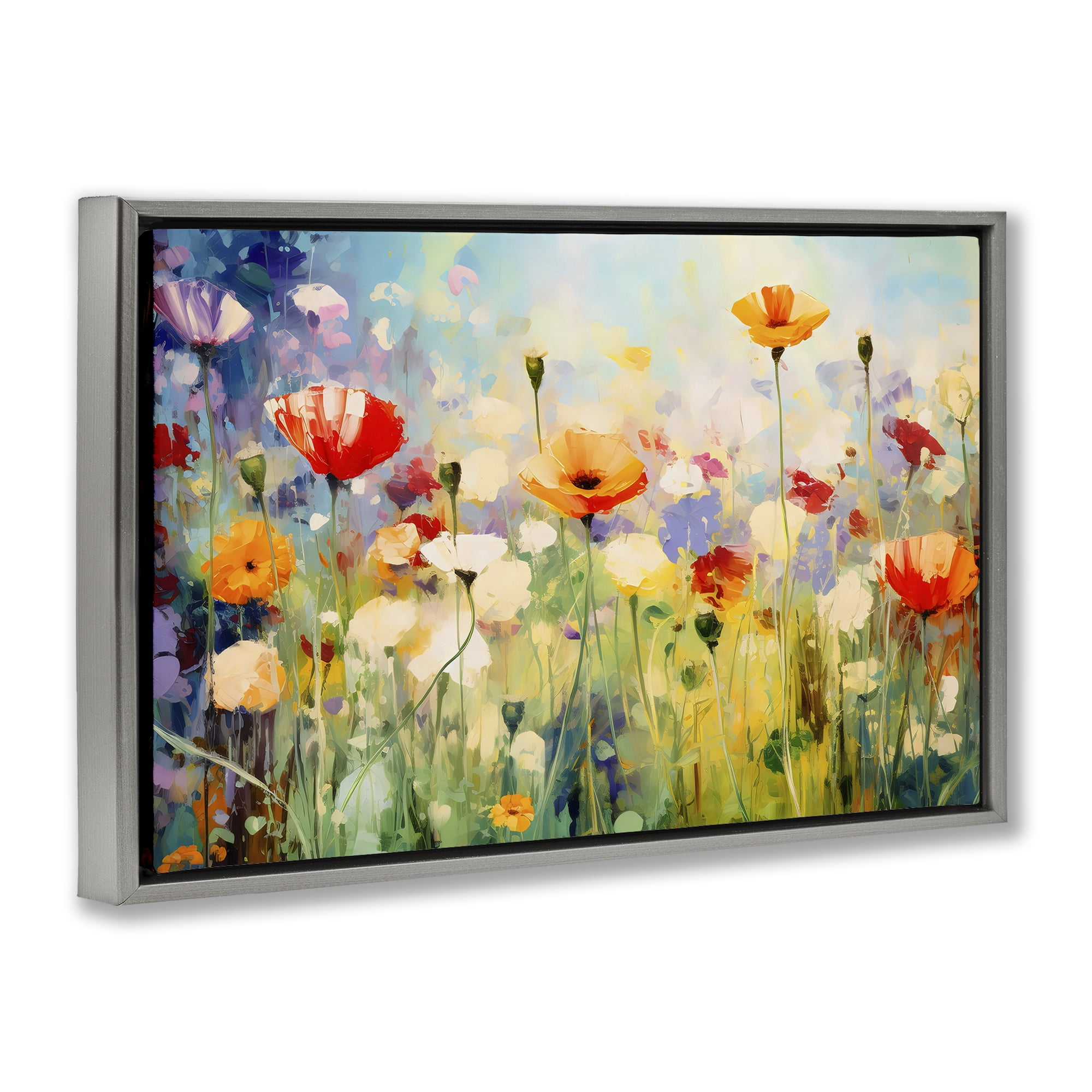 Stupell Industries Sunlit Meadow of Colorful Blooms Gray Framed Floater Canvas Wall Art, design by Creative Studio