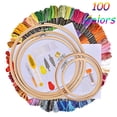 thumbnail image 3 of Juego de bordado, kit de herramientas de punto de cruz de bordado, kit de inicio de bordado que incluye 100 hilos de color, 5 aros de bordado de bambú Ormromra MZQ-0853, 3 of 9
