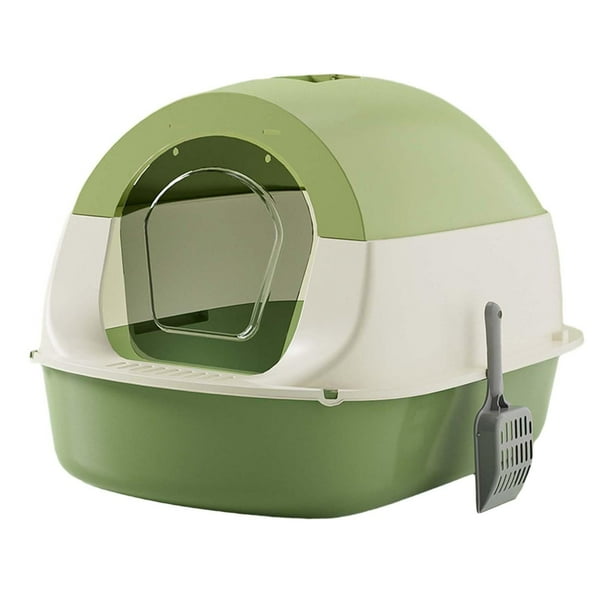 Arenero para gatos con tapa, orinal para gatitos, inodoro completamente cerrado, arenero grande para mascotas Verde