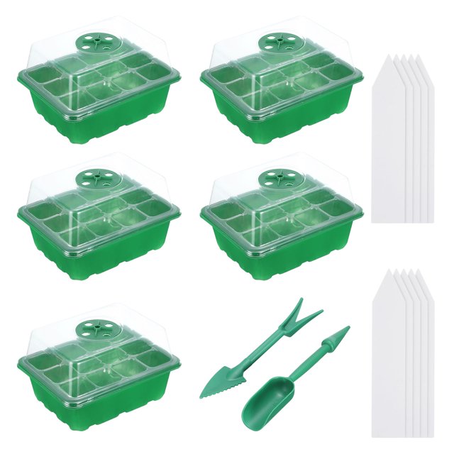 Unique Bargains Kit de Semis 12 Cellules, avec Dômes d'Humidité Réglables et Base pour Plantation en Serre, Vert Lot de 10