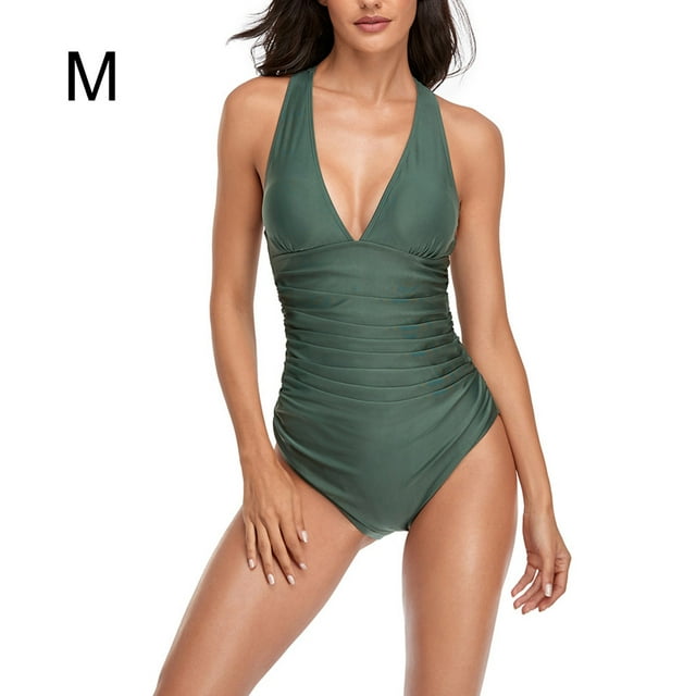 mmirethe High Elasticity And Exquisite Craft One-Piece Swimsuit For Women Safe Polyester Push Up Swimwear Green M
