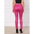 thumbnail image 3 of DARING DIVA Women High Waist Stretch Legging Faux Leather Pants Small Hot Pink, 3 of 6