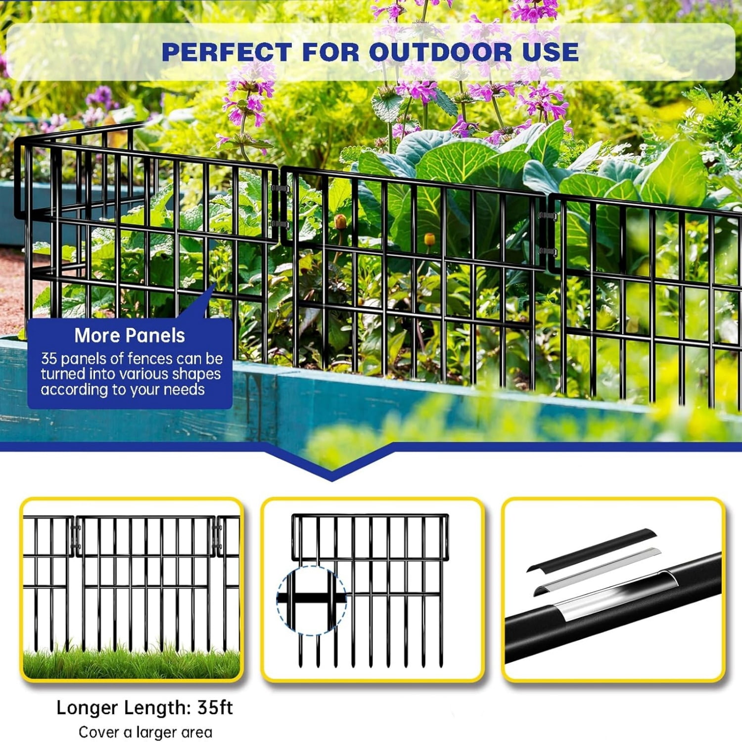 25 Panels Animal Barrier Fence, 27 Ft(L) X 13 in(H) No Dig Garden Edging Border for Yard, Anti Digging Defense Barrier, Metal Outdoor Decorative Garden Fences for Dogs, Rabbits