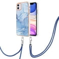 thumbnail image 2 of Mantto for iPhone 11 Case, with Lanyard Adjustable Strap, Marble Pattern Soft TPU Bumper Hard PC Back Shockproof Protective Glossy Stylish Durable Phone Case for Women Girls,Blue, 2 of 7