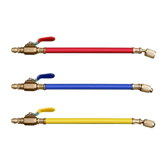 Robinets à tournant sphérique d'arrêt de tuyau de collecteur Duracool®. Ensemble de trois. Tuyaux jaune-bleu-rouge.