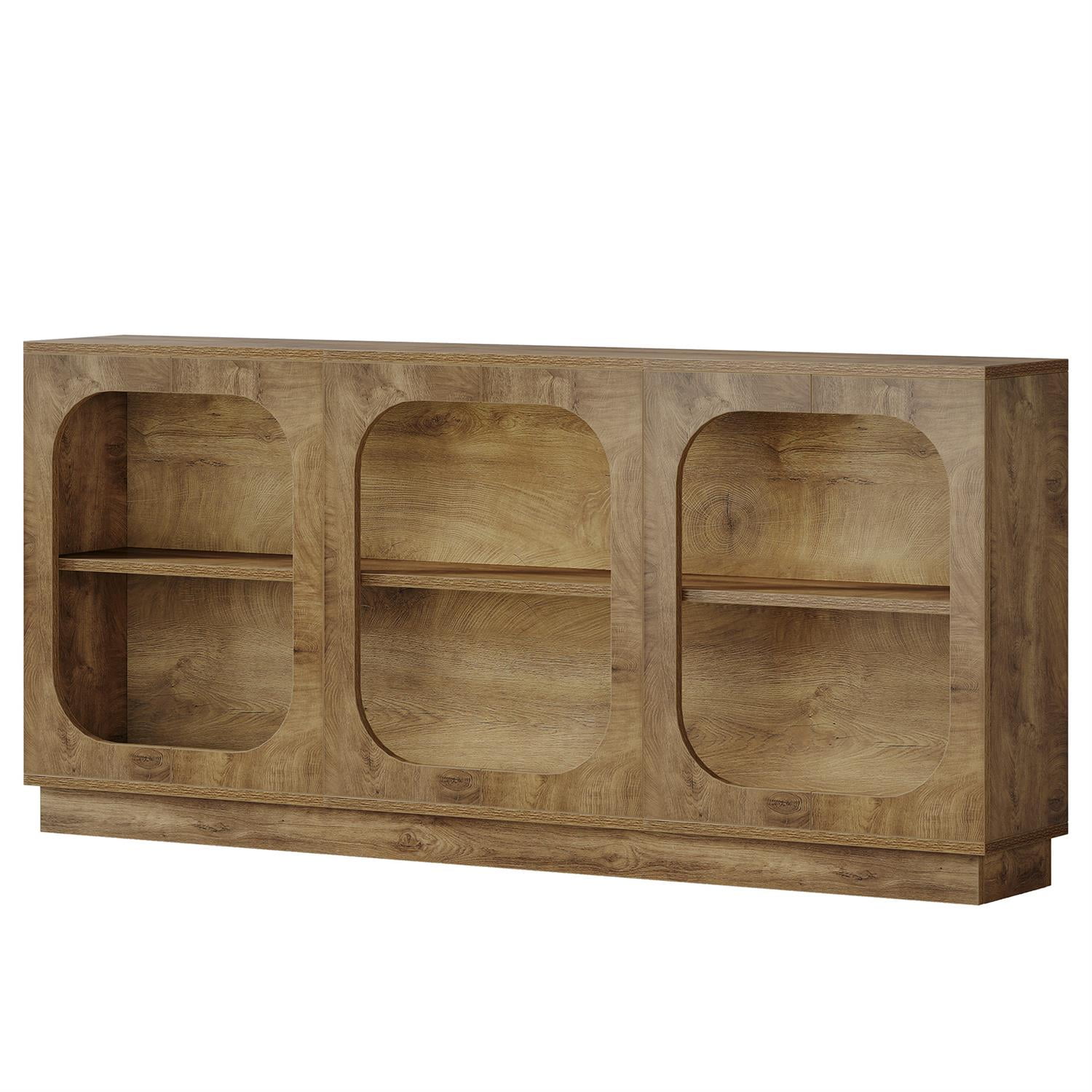 Demi Bonn 70" Bohemian Wood Sideboard, Multi Compartment Living Room Storage Cabinet, Home Decor Display Console, Brown