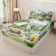 thumbnail image 3 of Manfei Watercolor Mountain Campsite Pattern Zipper Full Size Comforter Sets with Fitted Sheet and 2 Pillowcases,Wilderness Tent Print Zipper Bedding Set,Green Light Blue,Reversible, 3 of 7