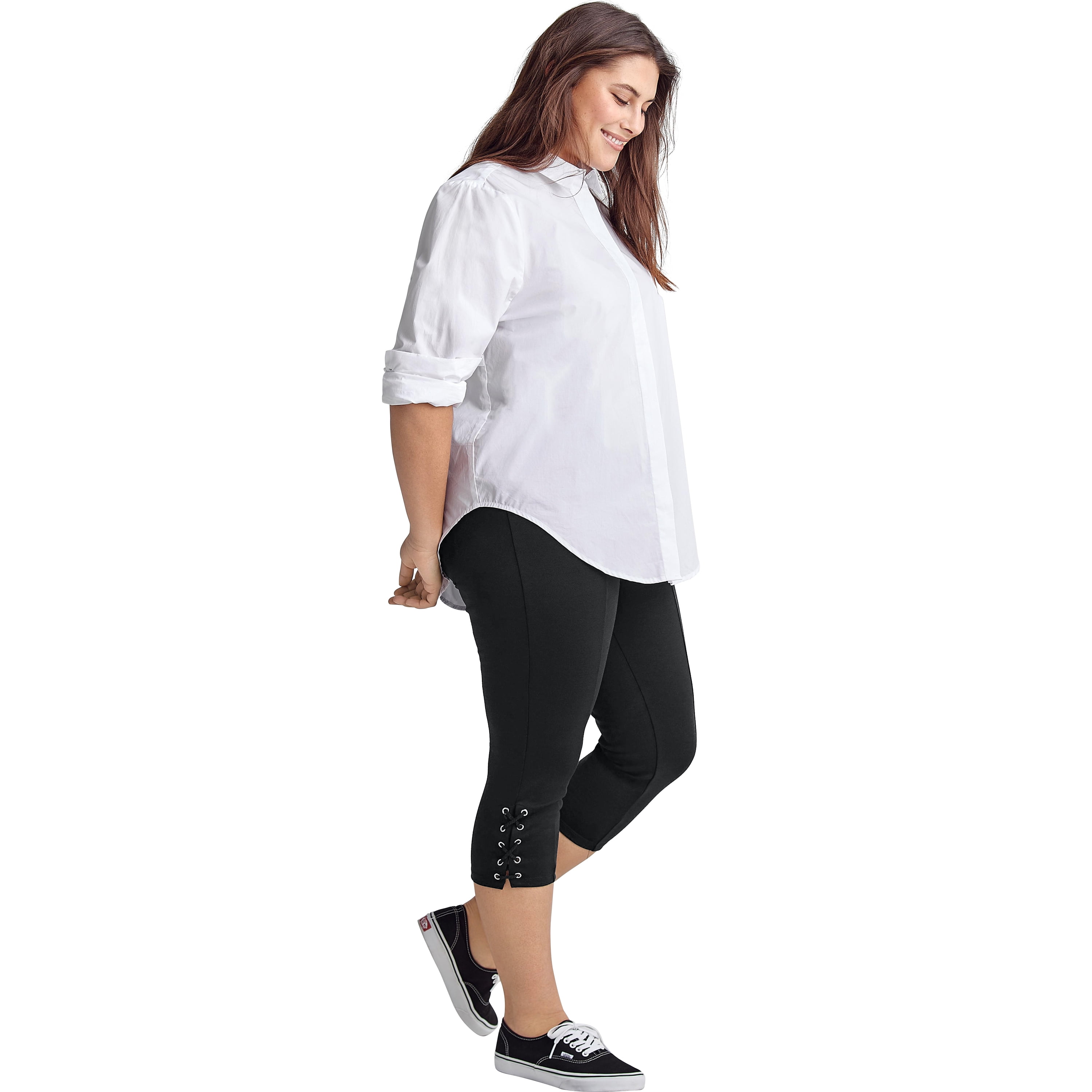 Plus Size Lace-Up Ponte Capri Pants 