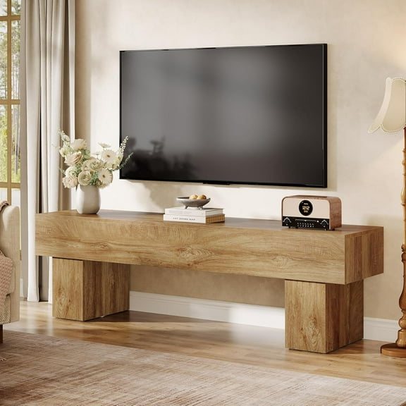 Tribesigns 63" Farmhouse TV Stand, Low Console Table Television Stand for 55/60/65 Inch TV, Long Media Center for Living Room, Natural