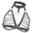 thumbnail image 5 of QccHieUs Women's Faux Leather Choker Collar Chain Harness Adjustable Steampunk Body Black+Silver Chain, 5 of 9