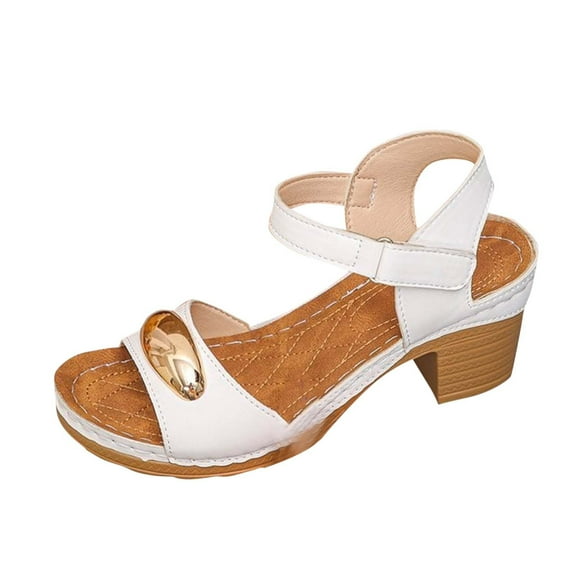 LOVZFMLL Sandals for Women Chunky Block Heel Sandals Fashion Casual Open Toe Ankle Strap Summer Heels for Outdoor Walking Travel Beach Vacation White 6