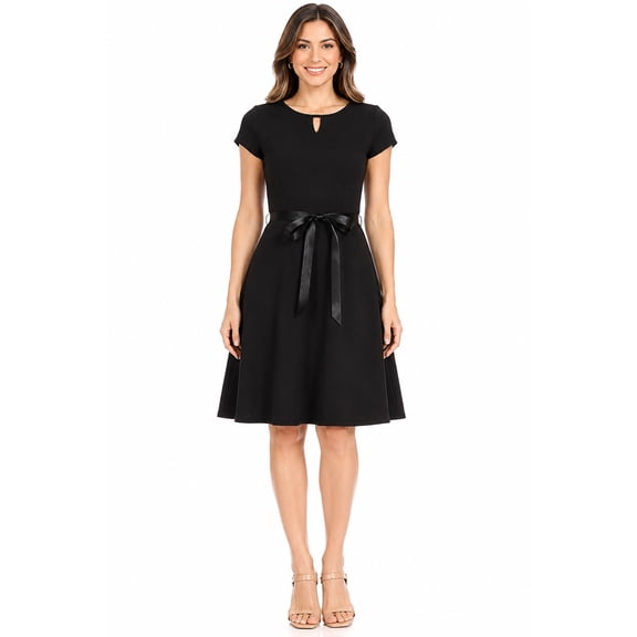 Women's Casual Solid Flared A Line Swing Dresses Short Sleeve With Belt Trim