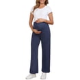 thumbnail image 2 of INSPIRE CHIC Women's Maternity Pants Over the Belly Straight Wide Leg Loose Pregnancy Pants with Pockets High Stretchy Casual Work M Deep Blue, 2 of 6