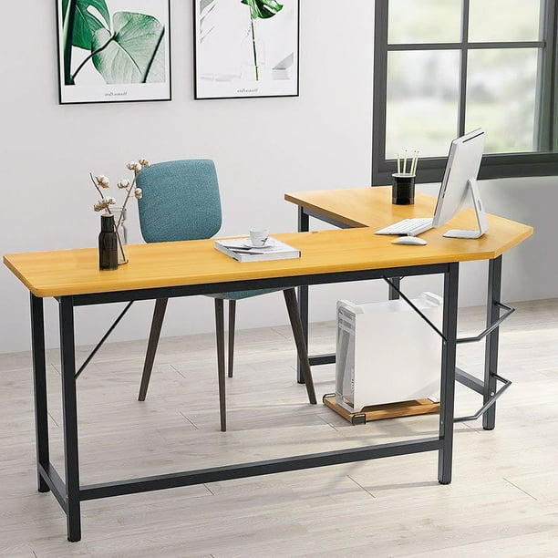 90 L Shaped Desk Corner Latop Computer Pc Wood Metal Table W Cpu