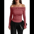 thumbnail image 3 of Blusas Elegantes Informales con Hombros Descubiertos para Mujer, de Corte Entallado, de Larga, para Salir en y Otoño. Rojo XL, 3 of 8