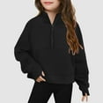 thumbnail image 2 of Clothes For Girls 12-14 Girls Oversized Sweatshirt Girls' Sweatshirts Half Zipper Pullover Crop Tops for Teen Girls Long Sleeve Sweater Thumb Hole Black 11-12 Years, 2 of 4