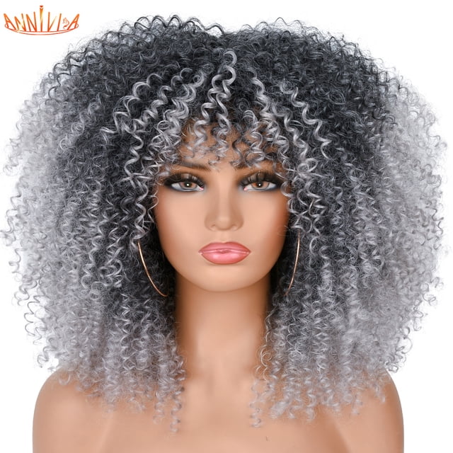 XICENShort Afro Kinky Curly Wigs With Bangs For Black Women Blonde