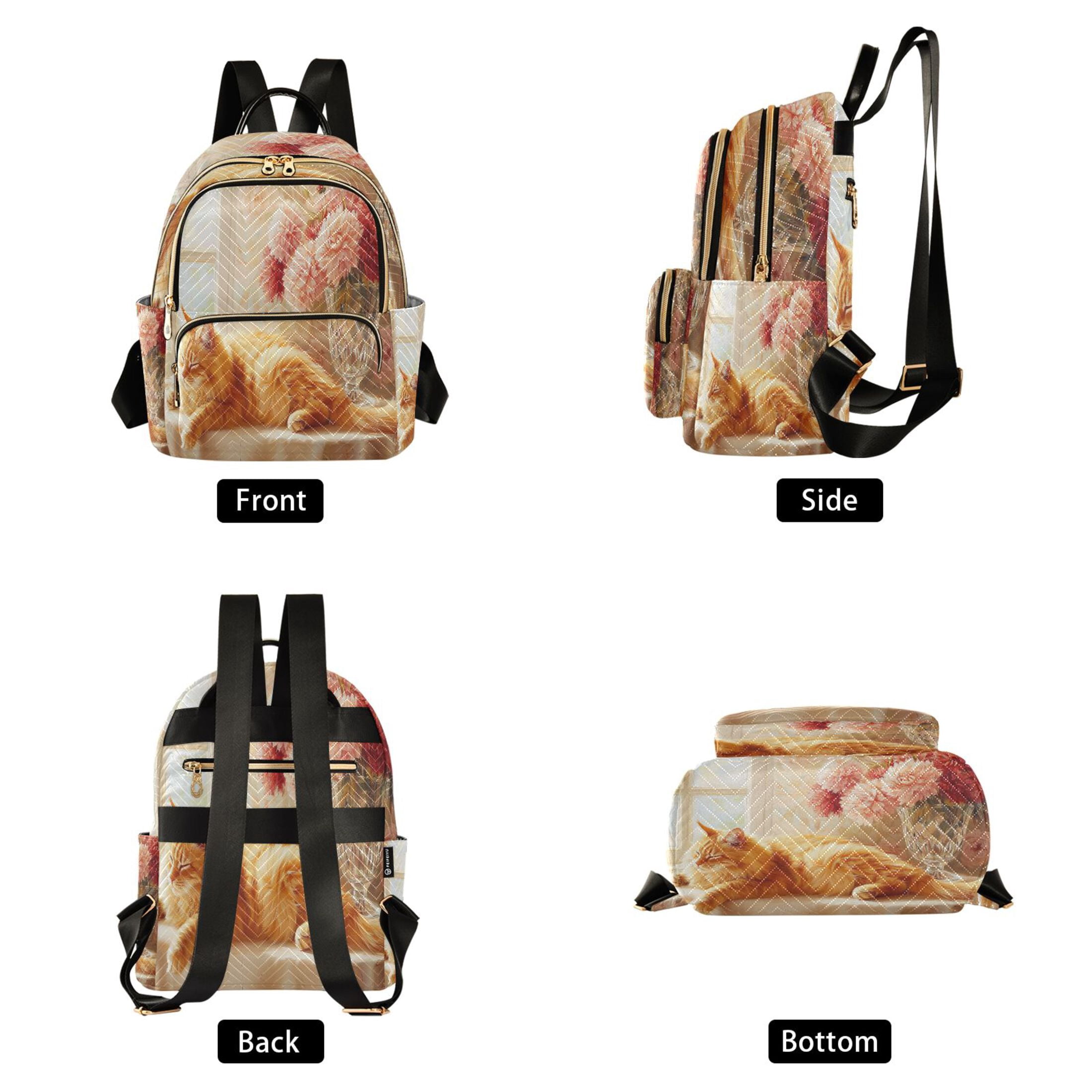 Casual Cat Sleeping Beside Flowers Backpack for School,College and Travel, Water Resistant Bookbag,